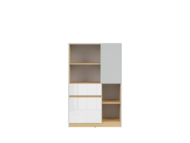 Nandu Youth Chest of Drawers — 2 Cabinets, 1 Drawer, 2 Open Shelves & Soft-Close, Light Grey & White Gloss