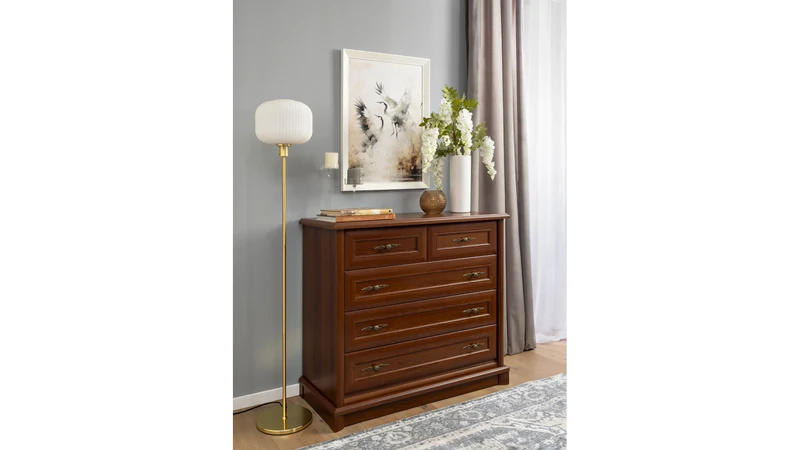 Kent Chest of Drawers 101 cm – Chestnut, 5 Drawers, Classic Carved Fronts