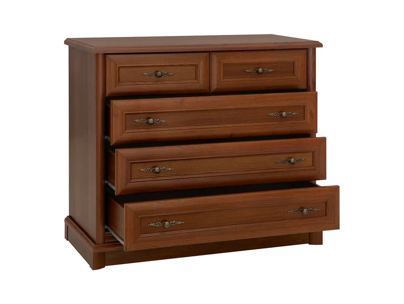 Kent Chest of Drawers 101 cm – Chestnut, 5 Drawers, Classic Carved Fronts
