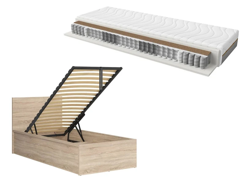 Tetrix Single Bed 90 + Ceres AV Pocket Spring Mattress Bundle | Sonoma Oak | 90x200cm | Storage