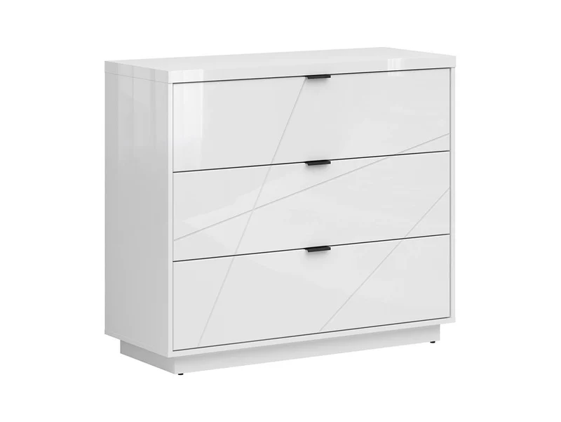 Forn Chest of Drawers | 3 Soft-Close Drawers & Routed Fronts | White Gloss | 106x93x42.5cm