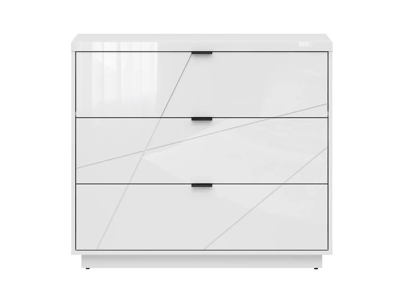 Forn Chest of Drawers | 3 Soft-Close Drawers & Routed Fronts | White Gloss | 106x93x42.5cm