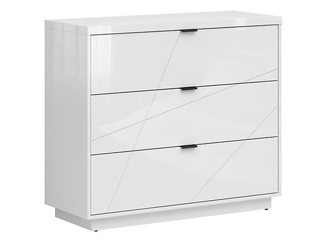 Forn Chest of Drawers | 3 Soft-Close Drawers & Routed Fronts | White Gloss | 106x93x42.5cm