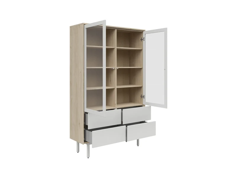 Ema Display Cabinet – Large Glass Sideboard with Drawers & LED Lighting