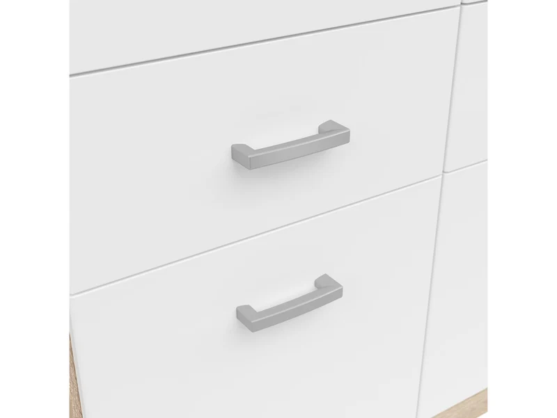 Brando 4 Wardrobe 181 cm – White Matt | Mirror Centre Doors | Hanging Rail | 8 Drawers | Shelves | Grey Textile Interior | 181×199×58 cm