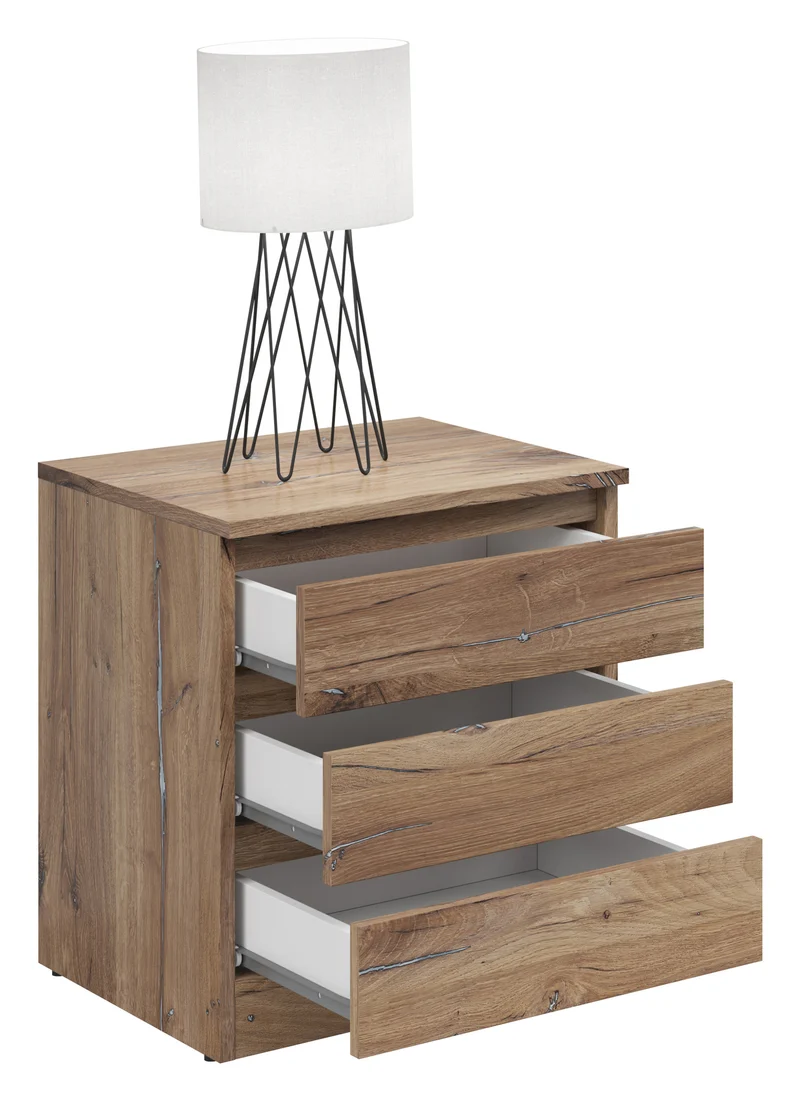 Saturn Bedside Cabinet – Dark Flagstaff Oak | 3 Drawers | 45×52×42 cm | 3 Colour Options | Saturn Collection