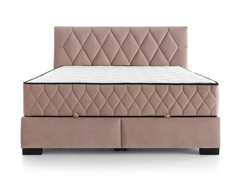 Reve Upholstered Bed 160×200 cm – Tall Headboard | Decorative Stitching | Front-Opening Storage | 2 Mattresses with Adjustable Firmness | Fresche® Cover | Mattresses Included