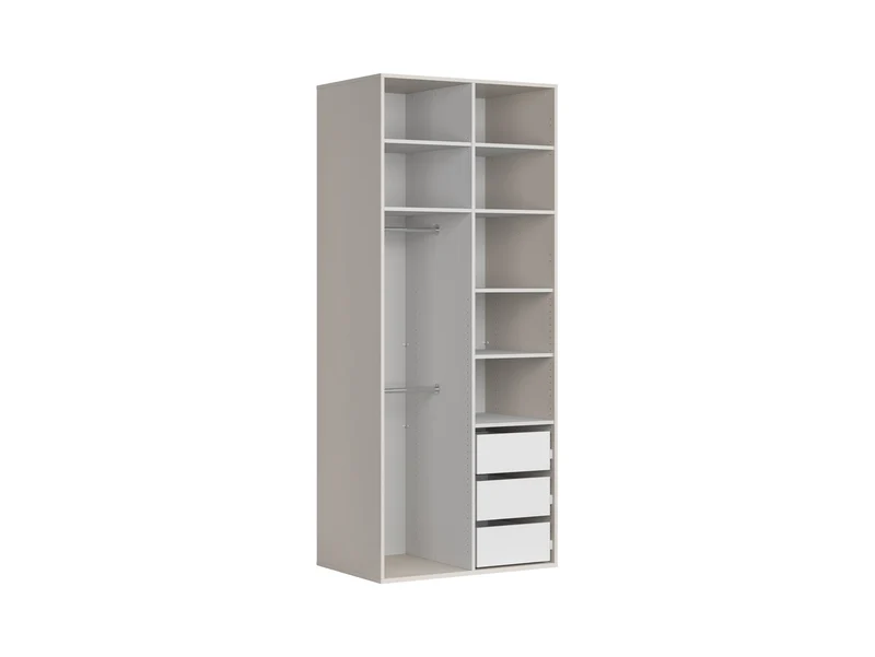 Flex Double Door Wardrobe 100 cm – Cashmere & Gold Edge Handles | 2 Hanging Rails | 3 Full-Extension Drawers | Shelves | Grey Canvas Interior | 100×240×66 cm