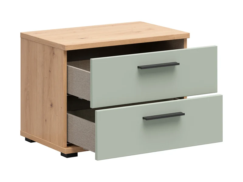 Sindara Bedside Table 60 cm | 2 Drawers | Artisan Oak & Sage