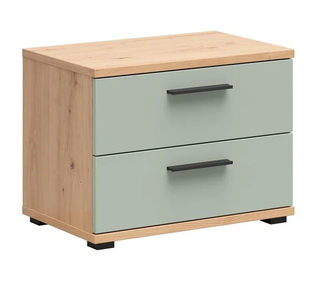 Sindara Bedside Table 60 cm | 2 Drawers | Artisan Oak & Sage