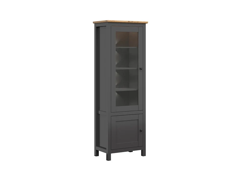 Hesen Display Cabinet 71x203 cm – LED Lighting, Glass Doors, Graphite & Artisan Oak