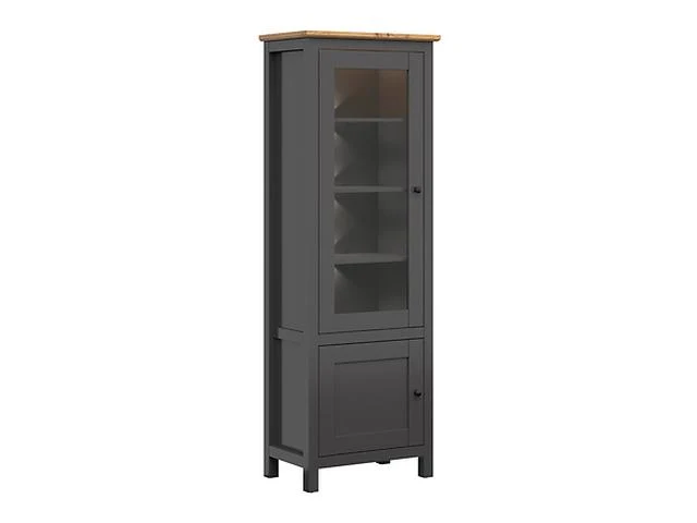 Hesen Display Cabinet 71x203 cm – LED Lighting, Glass Doors, Graphite & Artisan Oak