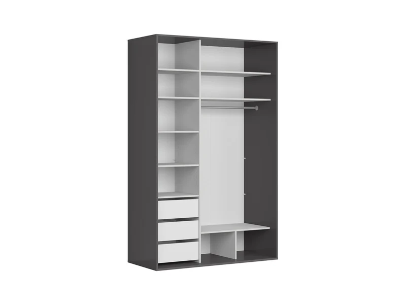 Flex Sliding Wardrobe 150x240 cm – Graphite & Mauvella Oak, Mirror, 5 Shelves, 3 Drawers