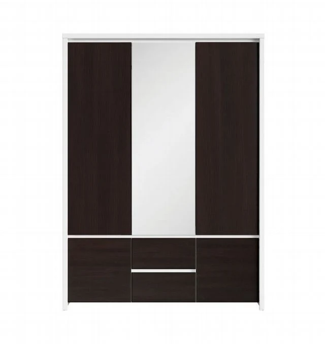 Kaspian Wardrobe 5-Door with Mirror & 2 Drawers – White / Wenge