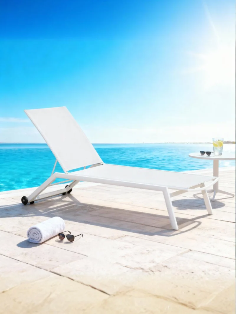 Sonnenliege Atlantik mit Rollen, Aluminium - weiß