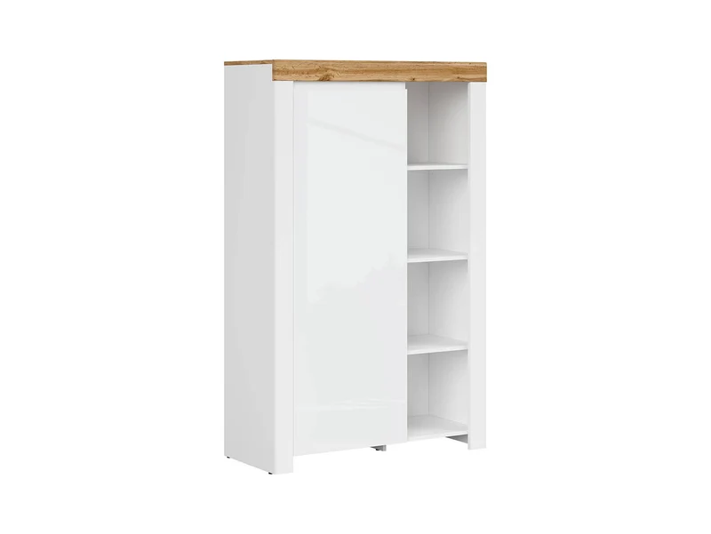 Holten Bookcase with Door – 3 Open Shelves & Cupboard | White, Wotan Oak & White Gloss