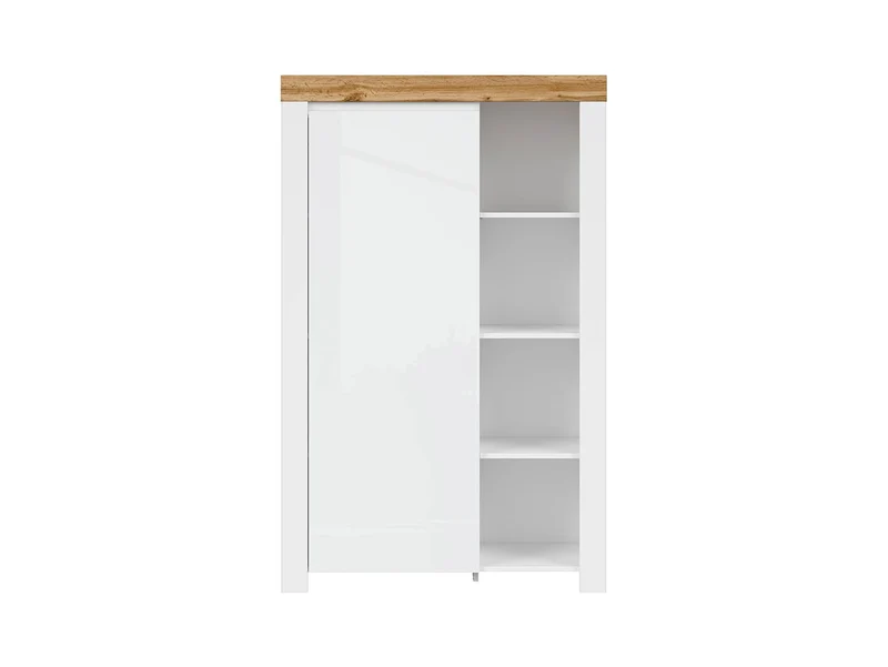 Holten Bookcase with Door – 3 Open Shelves & Cupboard | White, Wotan Oak & White Gloss