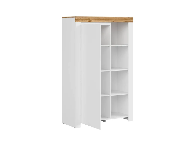 Holten Bookcase with Door – 3 Open Shelves & Cupboard | White, Wotan Oak & White Gloss