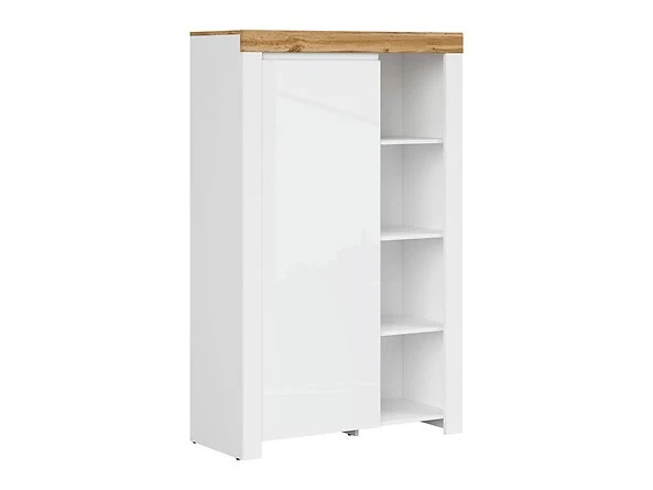 Holten Bookcase with Door – 3 Open Shelves & Cupboard | White, Wotan Oak & White Gloss