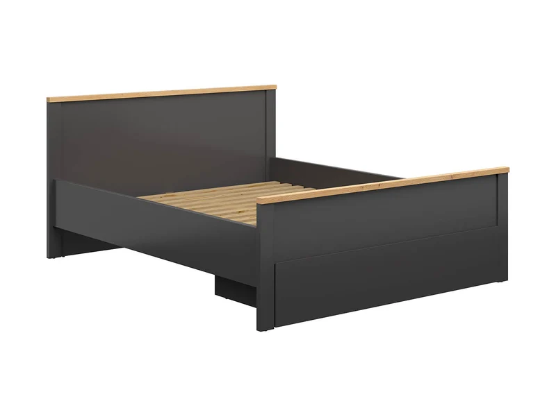 Hesen Bed Frame 160x200 cm with Drawer – Graphite & Artisan Oak | Mattress Not Included