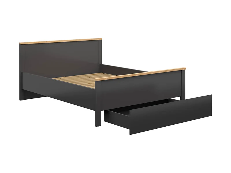 Hesen Bed Frame 160x200 cm with Drawer – Graphite & Artisan Oak | Mattress Not Included