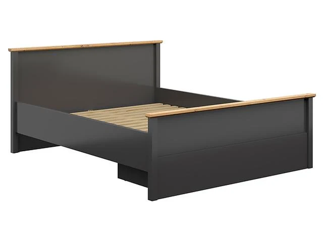 Hesen Bed Frame 160x200 cm with Drawer – Graphite & Artisan Oak | Mattress Not Included