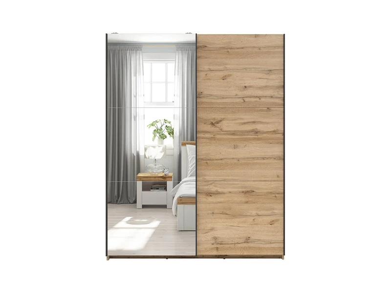 Tetrix Sliding Door Wardrobe 153 cm – Wotan Oak with Mirror