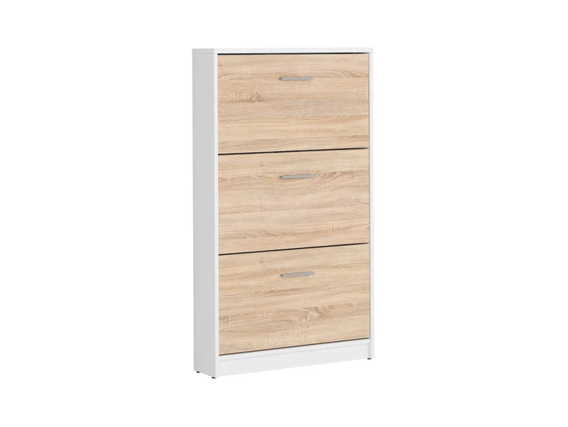 Nepo Plus Shoe Cabinet 3 Doors – White & Sonoma Oak | Slim Hallway Storage
