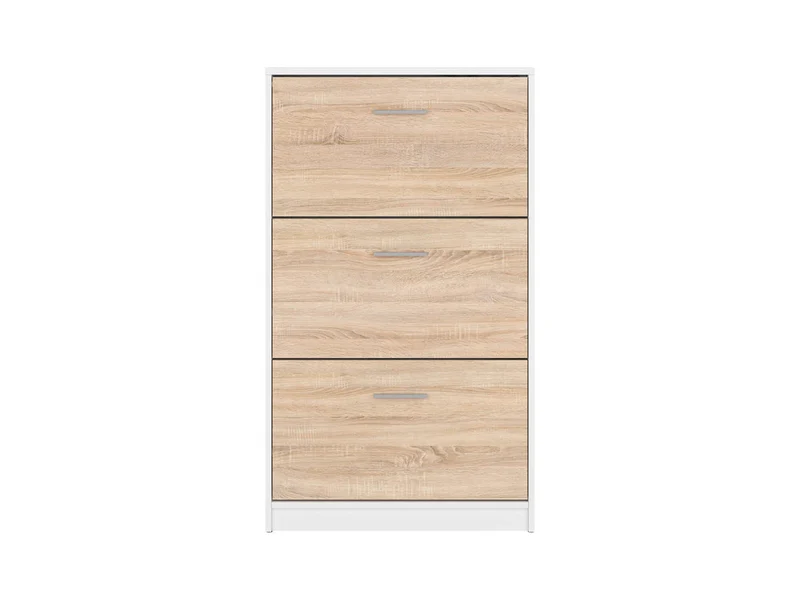 Nepo Plus Shoe Cabinet 3 Doors – White & Sonoma Oak | Slim Hallway Storage