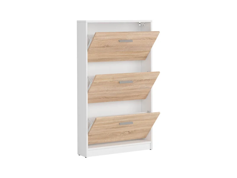 Nepo Plus Shoe Cabinet 3 Doors – White & Sonoma Oak | Slim Hallway Storage