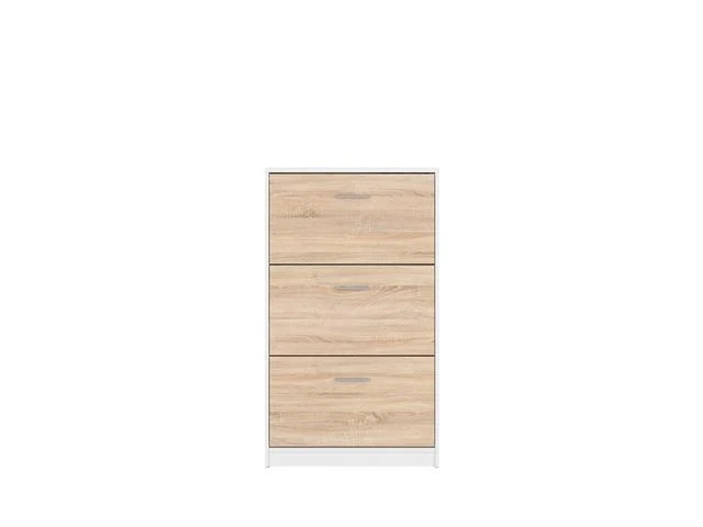 Nepo Plus Shoe Cabinet 3 Doors – White & Sonoma Oak | Slim Hallway Storage