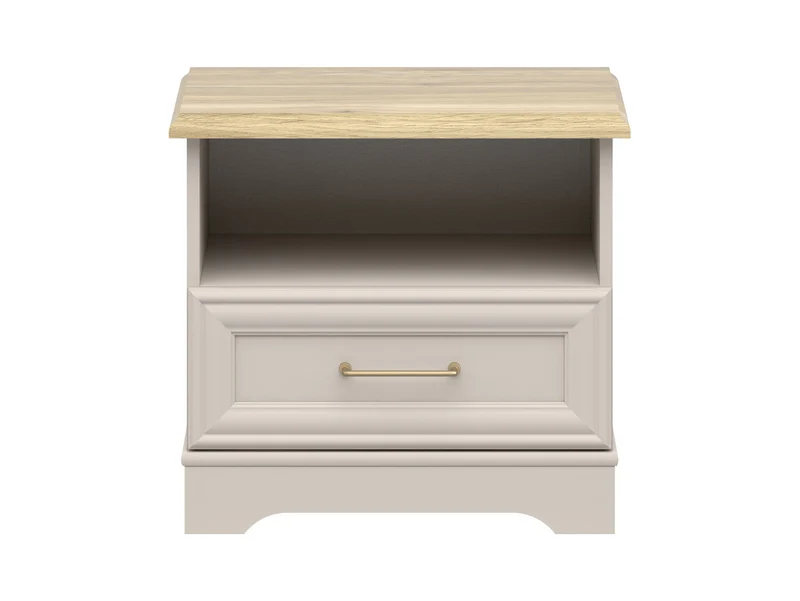 Anga Bedside Table with Drawer & Open Shelf – Kashmir & Mauvella Oak