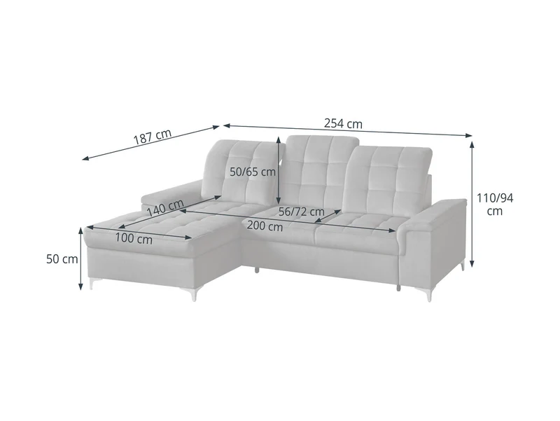 Ariado Left-Hand Corner Sofa Bed with Storage – Velour, 140x200 cm Sleeping Surface