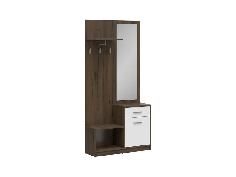 Nepo Plus Hallway Furniture Set 90 cm – Noble Oak / White | Shoe Cabinet, Drawer, Hooks & Mirror