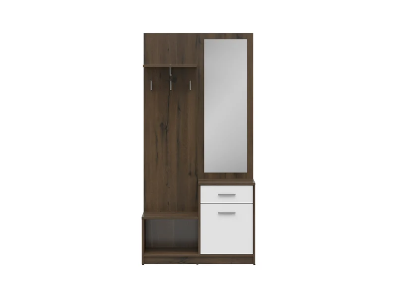 Nepo Plus Hallway Furniture Set 90 cm – Noble Oak / White | Shoe Cabinet, Drawer, Hooks & Mirror