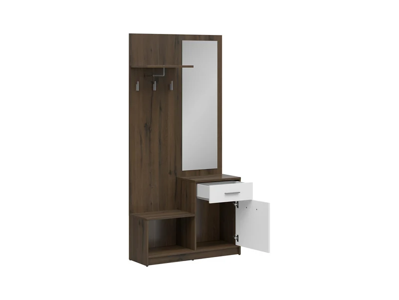 Nepo Plus Hallway Furniture Set 90 cm – Noble Oak / White | Shoe Cabinet, Drawer, Hooks & Mirror