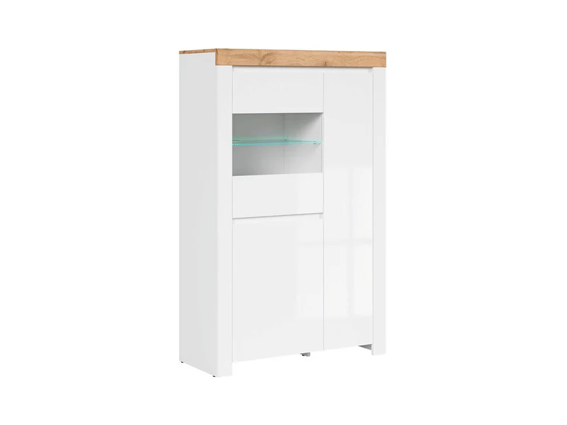 Holten Display Cabinet 98 cm – White / Wotan Oak / White Gloss | 2 Cabinets, Glass Door & LED Option