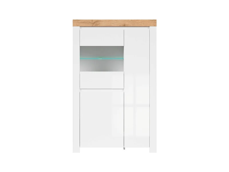 Holten Display Cabinet 98 cm – White / Wotan Oak / White Gloss | 2 Cabinets, Glass Door & LED Option