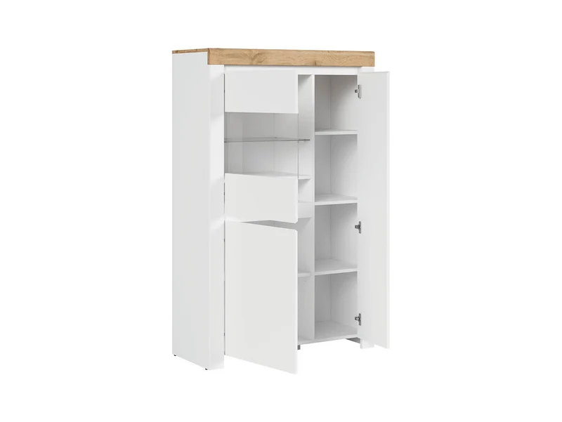 Holten Display Cabinet 98 cm – White / Wotan Oak / White Gloss | 2 Cabinets, Glass Door & LED Option