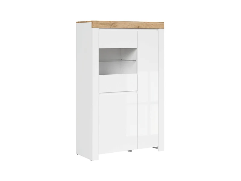 Holten Display Cabinet 98 cm – White / Wotan Oak / White Gloss | 2 Cabinets, Glass Door & LED Option