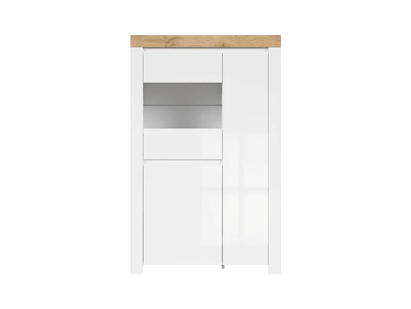 Holten Display Cabinet 98 cm – White / Wotan Oak / White Gloss | 2 Cabinets, Glass Door & LED Option