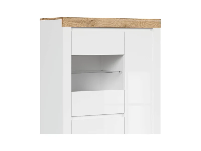 Holten Display Cabinet 98 cm – White / Wotan Oak / White Gloss | 2 Cabinets, Glass Door & LED Option