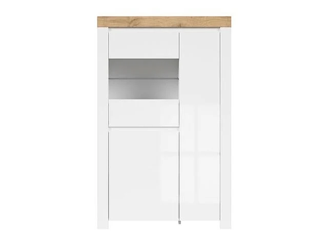 Holten Display Cabinet 98 cm – White / Wotan Oak / White Gloss | 2 Cabinets, Glass Door & LED Option