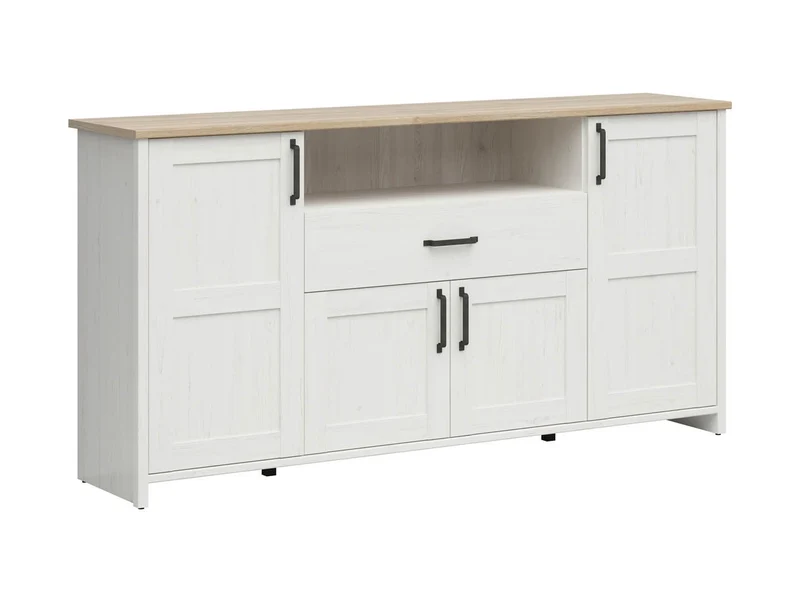 Loksa Sideboard 194 cm – Andersen Pine White | 4 Doors, 1 Drawer & Open Shelf