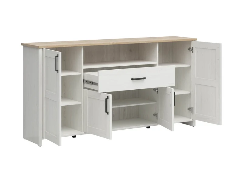 Loksa Sideboard 194 cm – Andersen Pine White | 4 Doors, 1 Drawer & Open Shelf