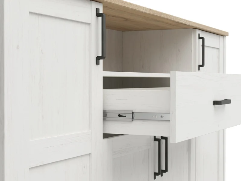 Loksa Sideboard 194 cm – Andersen Pine White | 4 Doors, 1 Drawer & Open Shelf