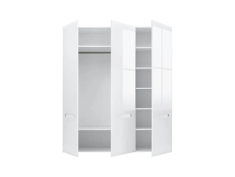 Azteca Trio 3-Door Wardrobe 180 cm – White / White Gloss | 5 Shelves, Hanging Rail & Decorative Strip