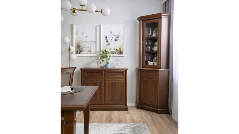 Kent Tall Display Cabinet — Glazed Door, 3 Shelves, Right-Hand Opening & Toughened Glass, Chestnut