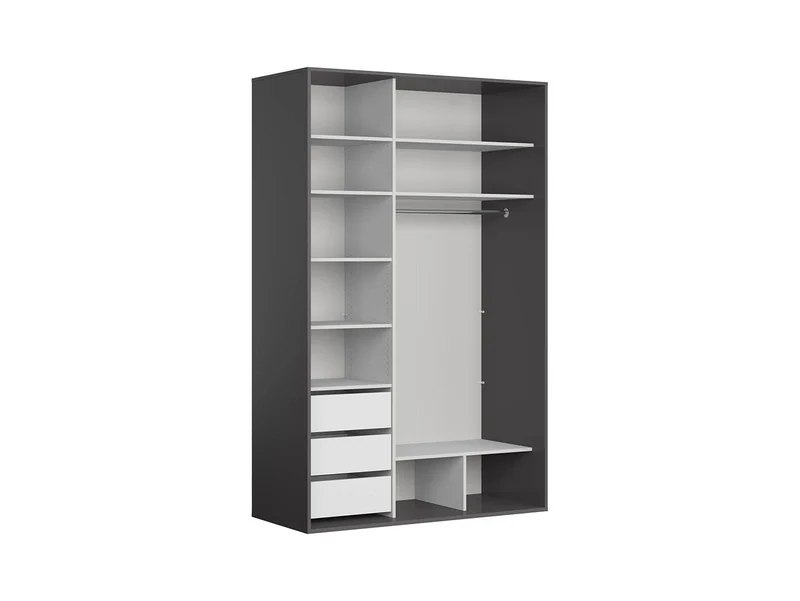 Flex Sliding Door Wardrobe 150cm — 8 Shelves, 3 Soft-Close Drawers & Hanging Rail, Graphite & Black Gloss