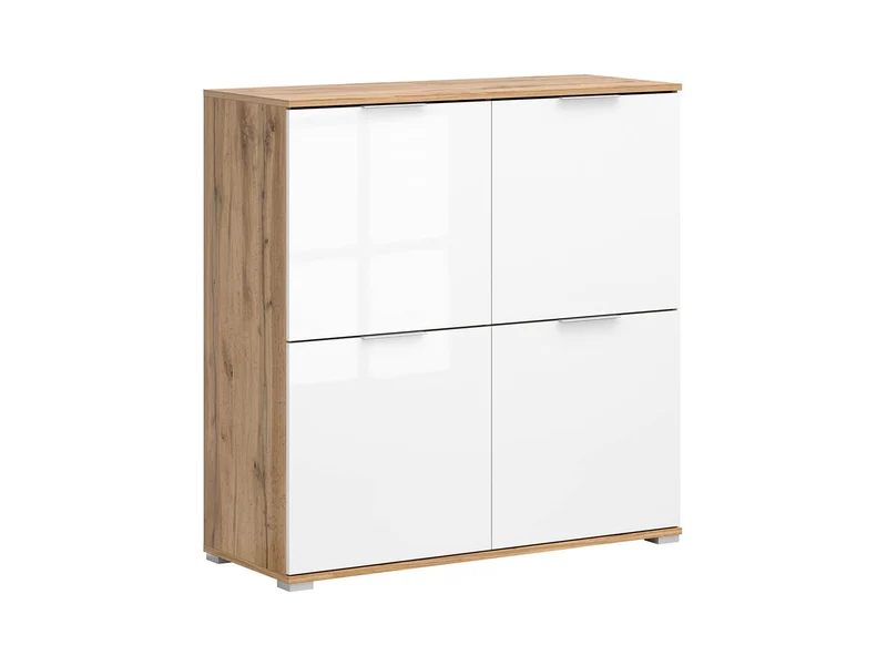 Zele 4-Door Storage Cabinet — Removable Shelves, Integrated Handles, Wotan Oak & White Gloss
